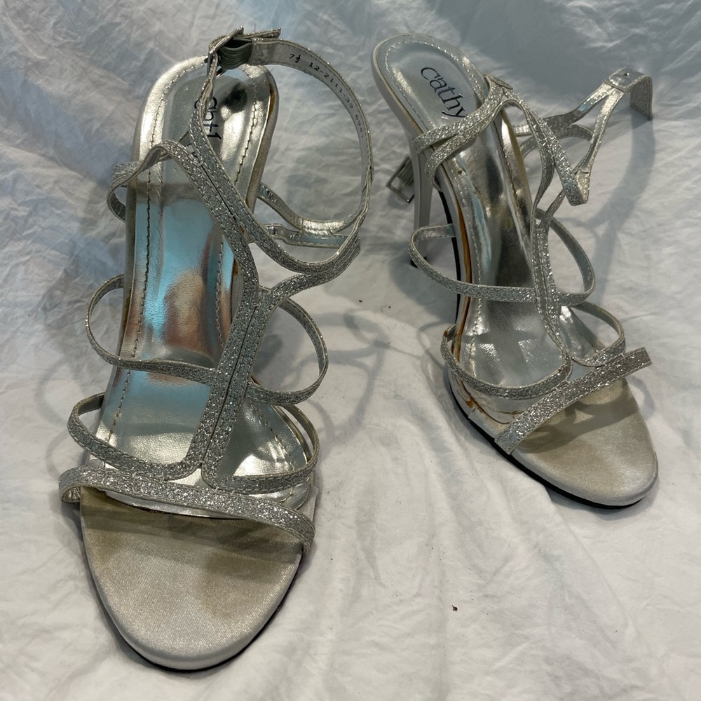 Cathy Jean Glittering Silver Strappy Heels